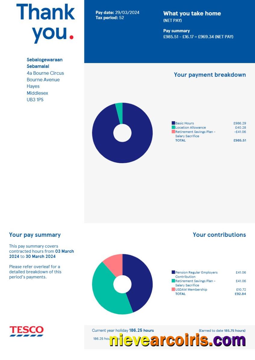 United Kingdom Tesco Stores payslip